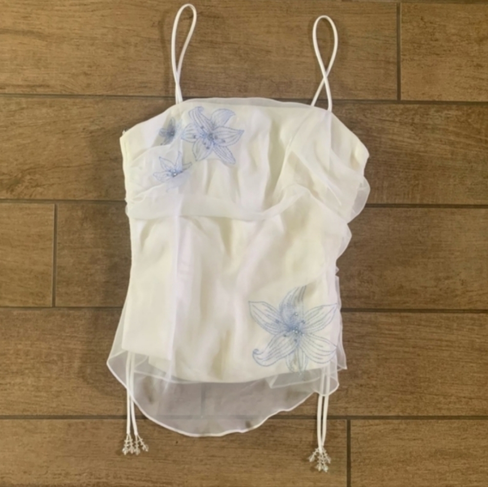 David's Bridal corset top with flower embroidery